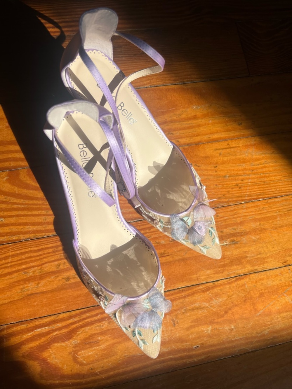 Bella Belle Lilac Ankle-Strap Block Heels with Butterfly Appliqué - Picture 5 of 17